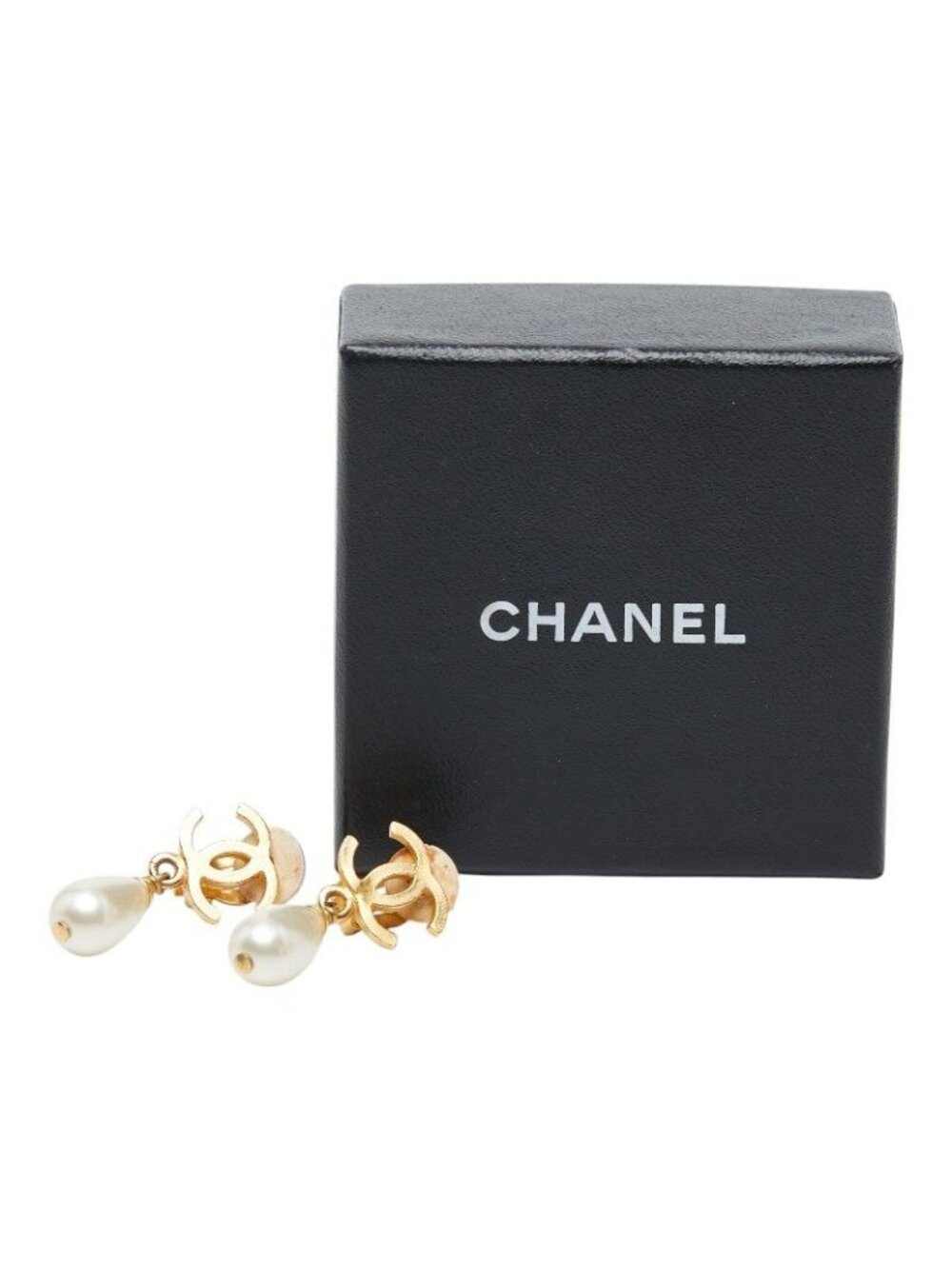Chanel CC Logo Vintage Earrings Gold Faux Pearl Plated - Picture 6 of 6